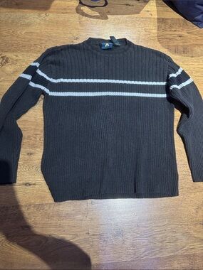 burnside Black Crewneck Sweater with Light Gray Stripes